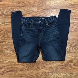 American Eagle AE Dark Blue Skinny Jeans 6 curvy long super high rise jeggings